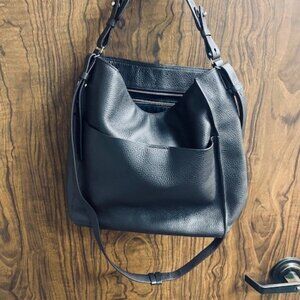 All Saints Mast Pebbled Leather Tote Bag Chocolate Brown Shoulder Purse Boho